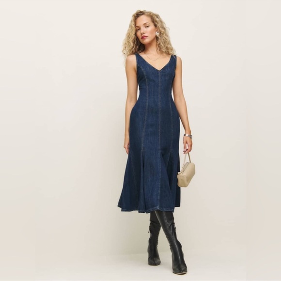 NWT Reformation Serafina Denim Midi Dress - Picture 10 of 11